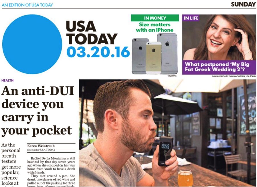 USA Today Features BACtrack, Explores Increased Popularity of Breathalyzers